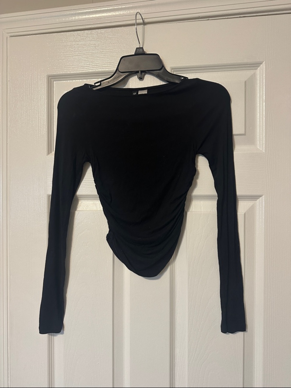 Divided Black Long-Sleeve Ruched Front Top